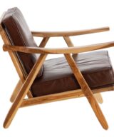 Sillón marrón madera teca-piel salón 70 x 75 x 70 cm
