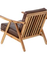 Sillón marrón madera teca-piel salón 70 x 75 x 70 cm
