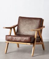 Sillón marrón madera teca-piel salón 70 x 75 x 70 cm