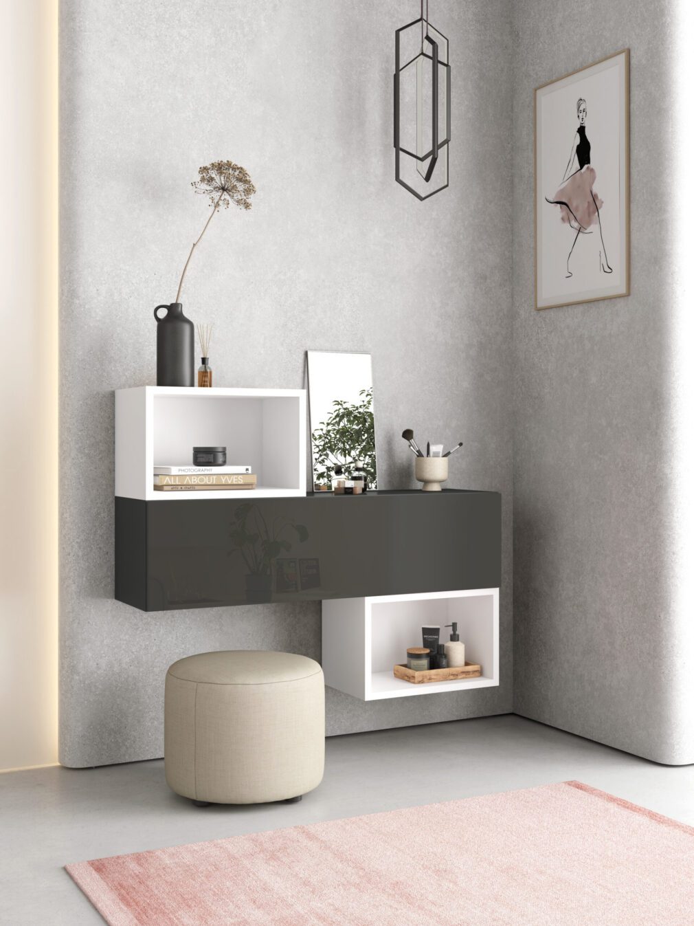 Mueble auxiliar BLOCK color GRAFITO-BLANCO