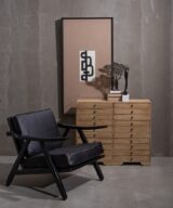 Sillón negro madera teca-piel salón 70 x 75 x 70 cm