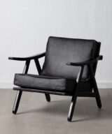 Sillón negro madera teca-piel salón 70 x 75 x 70 cm