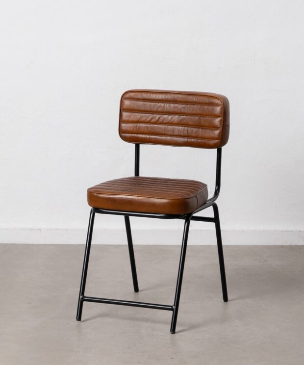 Silla marrón metal / piel salón 44 x 54 x 82 cm